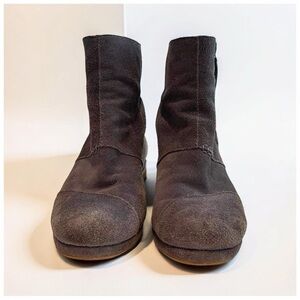 TOMS Women's Suede Ankle Booties | Brown Taupe | Side Zip | Hidden Heel | 9.5